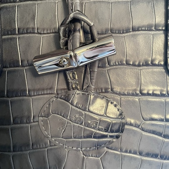 LONGCHAMP Roseau Croco Pilot Blue Crocodile Embossed Leather Tote Bag Purse NWOT - Picture 12 of 16